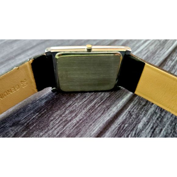 Vintage NOS Seiko Men Tank Rectangular Black Leather band Dress Watch Be… - Picture 7 of 8